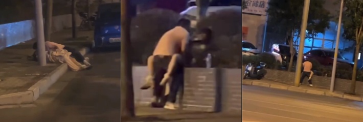 广西柳州柳兴路屏山大道 一女子喝醉在路边被强暴？战场从地上转移到花坛边 野炮也不避人了现在！