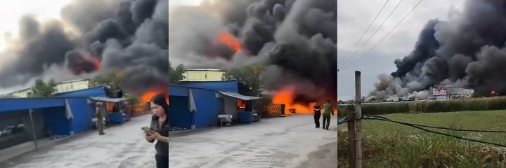 越南海防市先浪县 蓝天鞋业 突发火灾 现场浓烟滚滚 场面骇人至极！