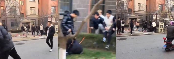 辽宁东港，没见过精神小伙打架的，来看看有多精神？一群精神小伙暴打一名男生，好惨！