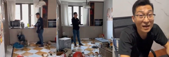 山东济宁男子跑到前妻家暴力打砸 发泄情绪 没本事的男人只会窝里斗 真正的窝囊废！