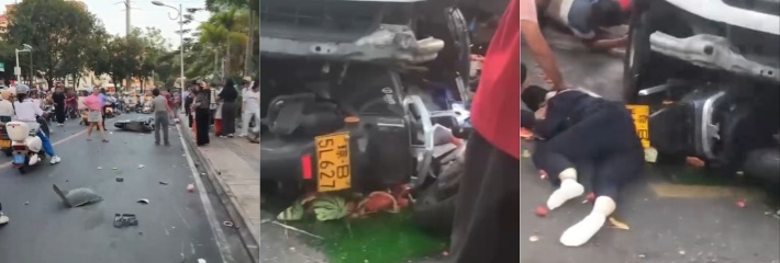 海南省三亚市金鸡岭路口 白色货车严重失控 撞飞好多骑电动车的并撞伤多人后停下 嫌疑人被抓后遭本地人痛殴！