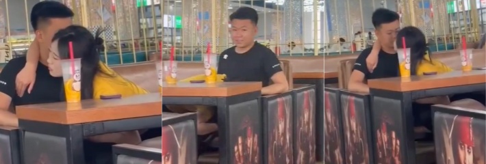 青岛技师学院食堂惊现春色一幕 小姐姐趴在桌下给男友深情口交 这也不是春天啊!