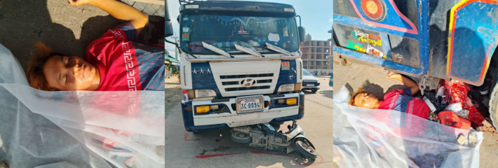 柬埔寨精神小伙飙车撞上大货车 直接两半 肠子都露出来了 估计当场死亡 救不回了！