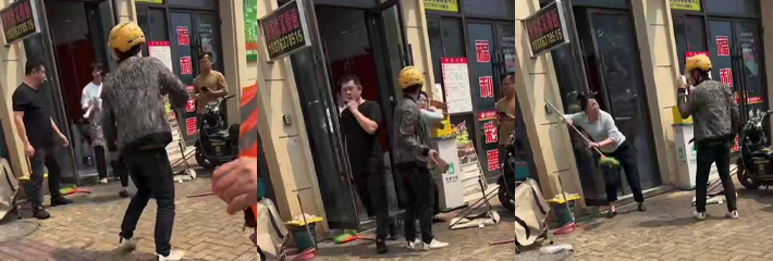 广西南宁良庆区 一 外卖小哥被商家夫妻混合双打 旁边老太化身楚雨荨喊道 你们不要再打了 快走!