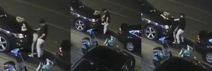 男女大街做爱 天气炎热给马路当成露天大床房了 趴在汽车上直接后入开干！