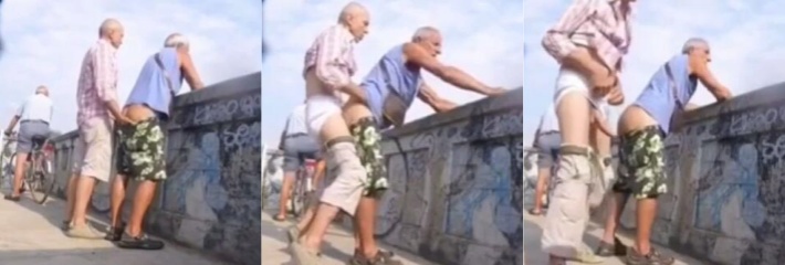 不是老人变坏了是坏人变老了 满头白发同性恋大玩户外屁眼！