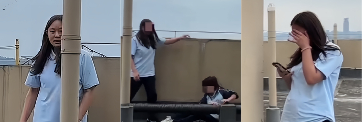 学校楼顶惊险一幕 两女生把同学抬到边缘猛推 幸好老师及时制止