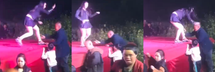 大哥 色字头上一把刀啊 色胆包天被打还摸妹子腿 粗腿也挡不住欲火!