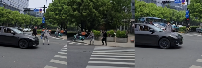 街头马路斑马线前 路怒司机与行人互殴厮打 现场围观吃瓜不断
