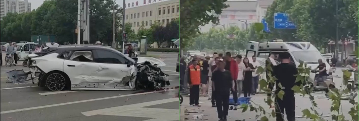 连云港灌南县黄浦银都城北门 极氪001酒驾180码狂飙 撞死环卫夫妻俩 面包车成空架子