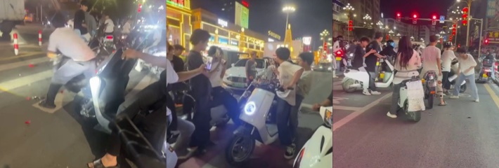 广东精神小伙持刀威胁逼人跪下 冲突升级街头激烈对峙