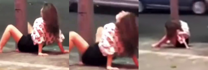 汕头女子酒后行为艺术家上演名场面 街头抱着柱子意淫做爱 今晚要做柱女！