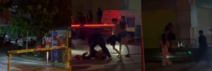 三亚金宝莱门口 精神小伙当众约架 一碰头就开干 现场惊心动魄混乱不堪