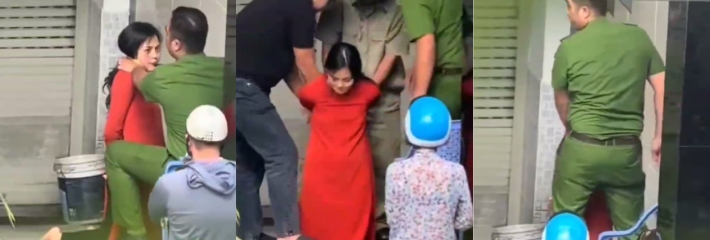 越南胡志明市 长得像孙俪得女子不服管理 向警察吐口水被贴上胶带！网友：捂住了嘴巴捂不住厌恶得心