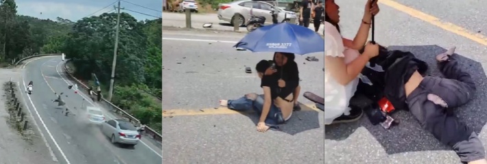 广西玉林 空中飞人第一现场 电动车情侣被小轿车撞飞 空中旋转4圈720度！
