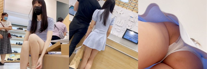 抄底大神在商场一路跟踪短裙美女 白色内裤在镜头前一览无余！内裤微黄是漏尿了吗？