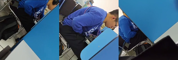 大学生在听力教室打飞机视频曝光，一节课打四次，专注打飞机都没注意有人偷拍