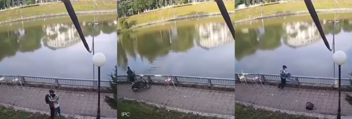 天生的坏种！监控流出男人把白衣子孩抱起强行推进水中 子孩被路人救起