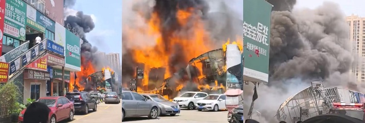湖北黄石东方装饰城疑似突发火情 当地消防快速到场扑救