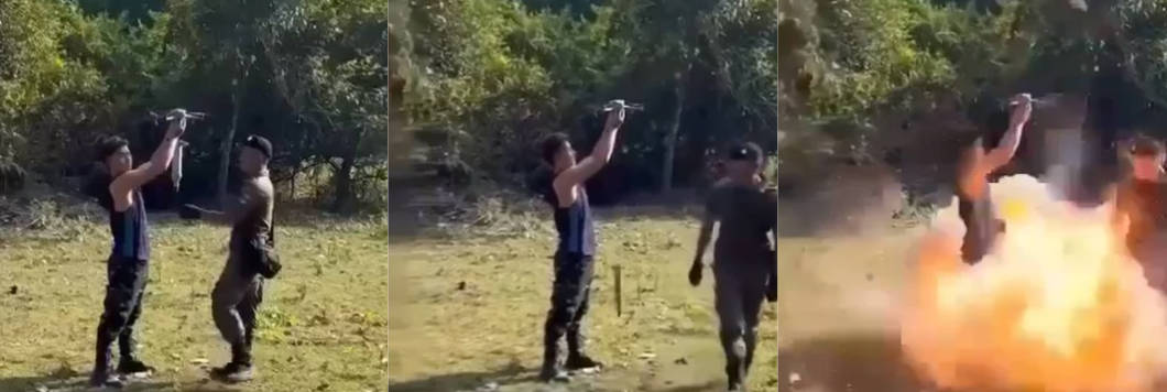 缅甸两名武装使用无人机失误导致炸弹掉落当场炸死一人 四肢从天而降人都已蒸发！