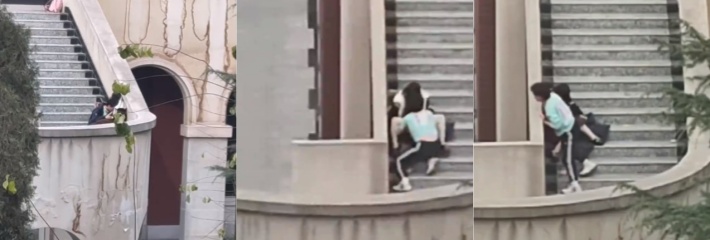 兰州交通大学赤壁之战！兰州交通大学一情侣按耐不住，早上第一节课直接靠在旋转楼梯开始舔逼