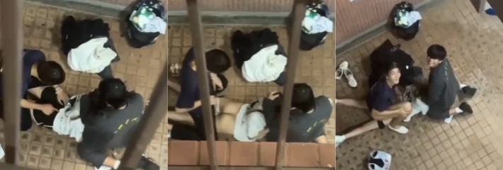 香港屋苑平台3P性爱派对被曝光 这是嗨多了还是游戏惩罚？旁若无人的上演天台淫乱狂欢！