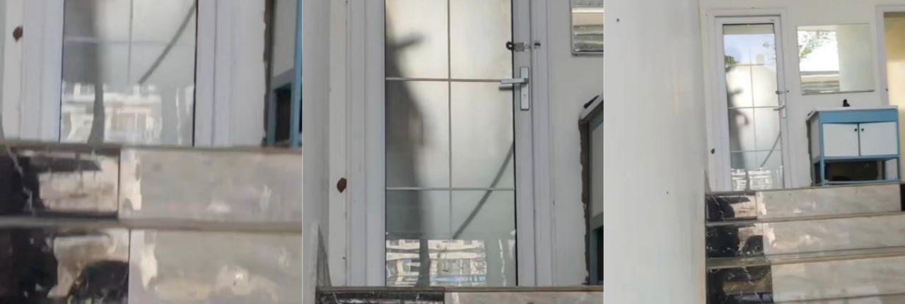旅游学校一男子在校园玻璃门的公共厕所内看片打飞机被偷拍，还被他人当作皮影戏拍下来疯传！