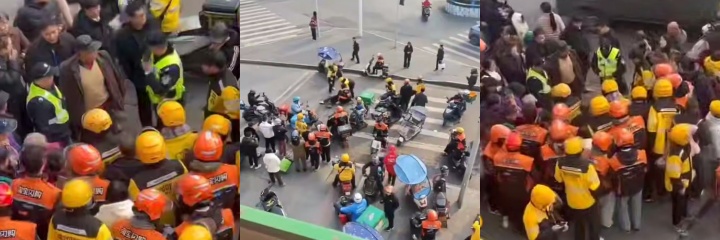 重庆美团外卖和淘宝闪购巅峰对决 双方呼朋唤友秒变群殴 当场打昏过去一个 现场实拍！
