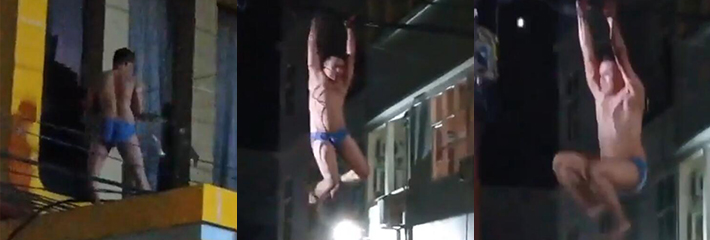 印尼抓奸翻窗逃亡！情夫吊电线横穿马路，刺激场面堪比大片