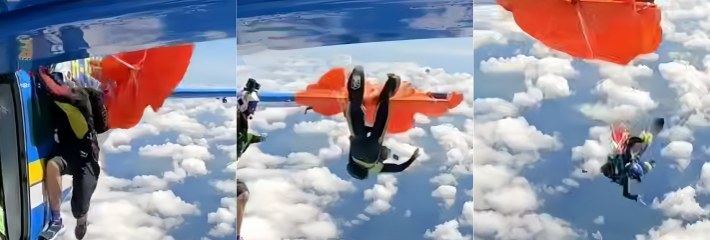 澳大利亚一老哥 4600米高空跳伞备用伞缠尾翼 危急时刻狂割11根绳惊险自救！