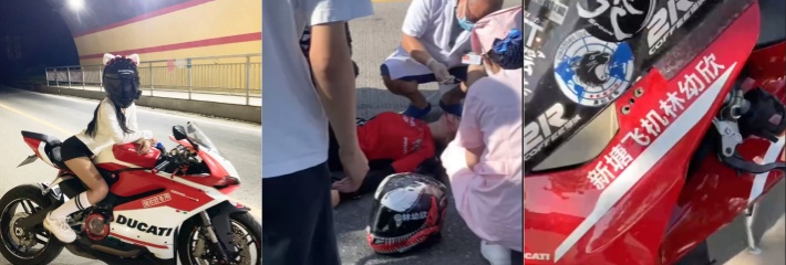 抖音林幼欣杜卡迪网红女骑手车祸！埋头猛猛拉，把自己拉上了救护车！