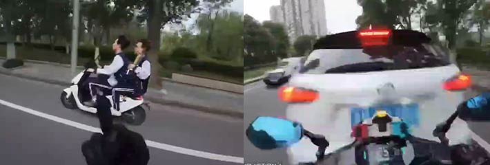 高傲男骑士对着鬼火少年竖中指 不曾想自己追尾前车 倒地不起！