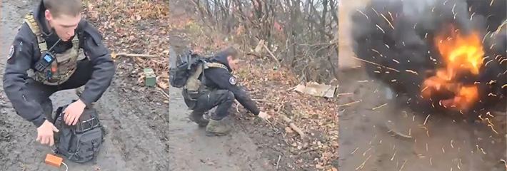 俄罗斯工兵在放置炸弹时竟意外引爆炸弹 意外身亡 拍摄者后撤幸运逃过一劫 安全意识十足！