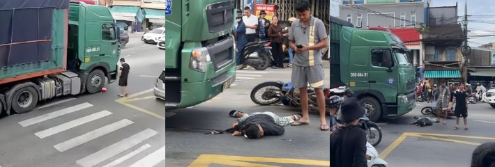 越南广义省平山县 女子为躲避斑马线造成视野盲区 被大货车当场碾压