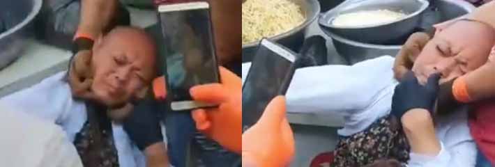 大爷男扮女装被男子当场揭穿发现 配套齐全还穿着黑丝 难不成时出来接客的