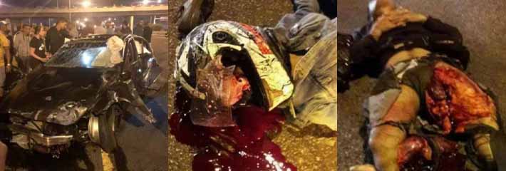 血腥慎入 现实版极速飞车 飙车失控撞向绿化带 人车分离当场宣告死亡！
