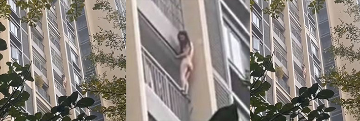 广东某地惊现 裸女爬窗 还是高楼电梯房 这是隔壁的女老王吗？