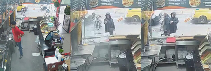 国外一披萨店老板惨遭暗杀 凶手干练狠辣的透过玻璃连开三枪身亡 电影都不敢这么拍！
