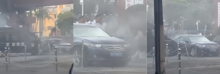 广西北海 一男子驾车冲撞市政府大门 被武装巡逻车撞击拦截 现场视频流出疯传！