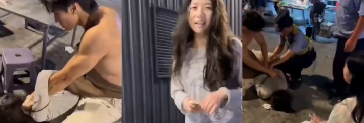 女子持力企图刀子孩 被见义勇为的大哥直接拿下 快准狠 随后警察叔叔也来了！