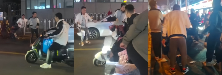 北京通州 饿了么骑手 街头劝架反被气到失控持刀刺路人眼睛 骑手被警方带走 现场视频曝光！