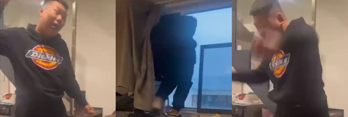 傻逼朋友又少了一个 小伙子马尿喝多了 即兴表演跳楼 丝毫不犹豫一跃而下！