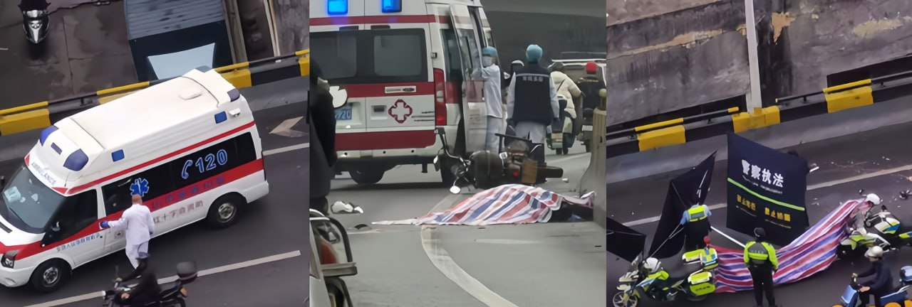 广东韶关乐昌惊魂车祸 摩托男失控直冲货车 瞬间爆头惨死现场