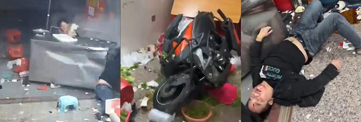 潮州一男子喝醉酒开摩托车冲进饭馆 老板娘幸运险被波及 醉酒者撞成重伤 目前已送至医院！