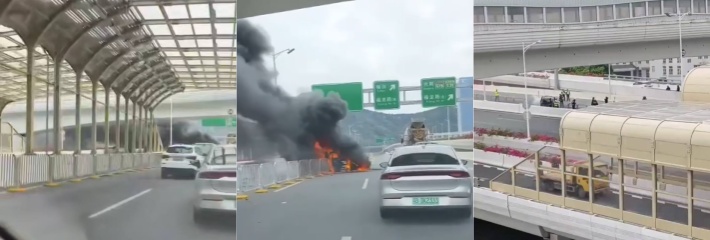 广东深圳龙华区突发交通事故 龙澜大道冷水坑高架车辆撞击护栏起火 网传一死一重伤！