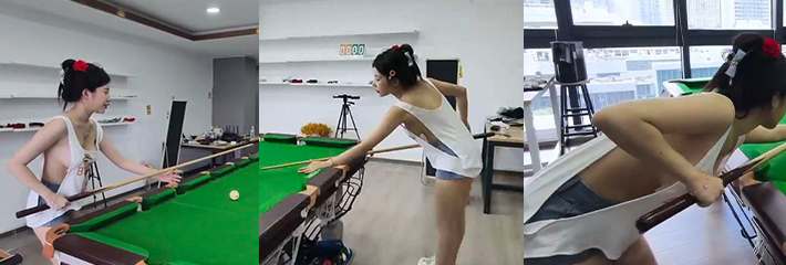 台球陪打员 都这么性感了吗？有这样的妹妹陪你打台球，你能打多久？