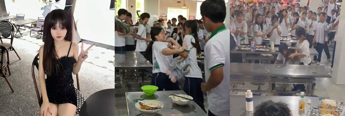 广东汕头澄海职业学校两个妹妹饭堂打架视频曝光，拳拳到肉猛得一批，堪比男子打架