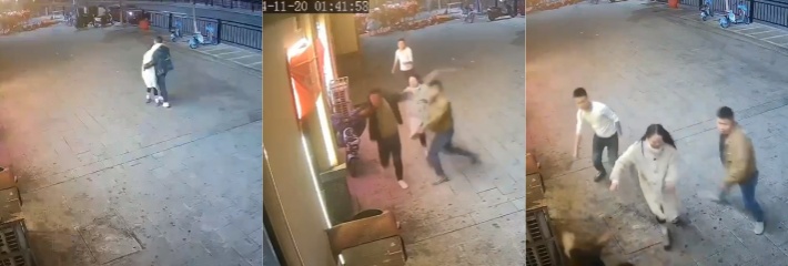 带着几个弟兄抓奸，开始认错了，后面抓着走路的男子追砍！不要搞别人的老婆啊兄弟们