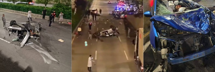 贵阳龙水路小伙驾驶小米SU7飙车严重超速后车辆失控冲撞对向驶来的出租车 出租车司机被当场爆头！