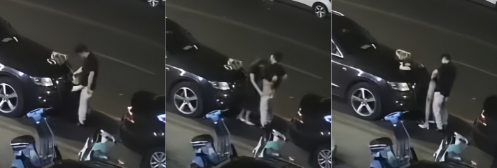 酒醉男女 深夜在马路边众目睽睽之下直接开始野战模式 旁边商户把监控视频曝光！